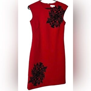 Red Dress with Black Floral Design